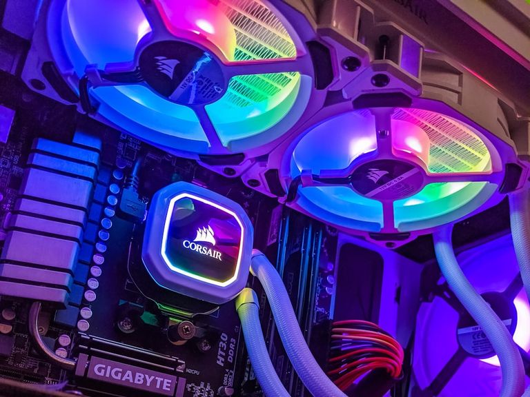 Interior of a desktop computer showing cooling and components